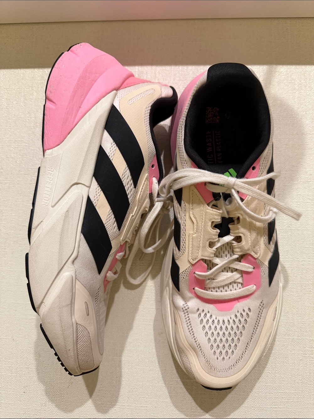 adidas adistar Women’s Cream & Pink Sneakers with Black Stripes